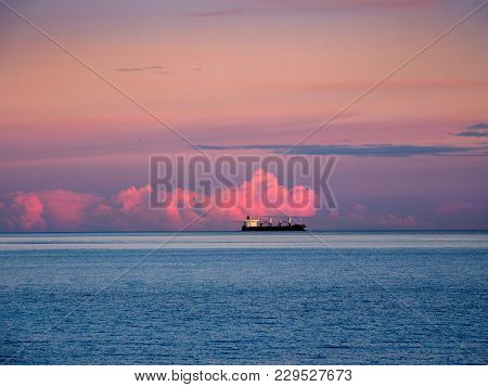 Large Cargo Ship In The Pacific Ocean
