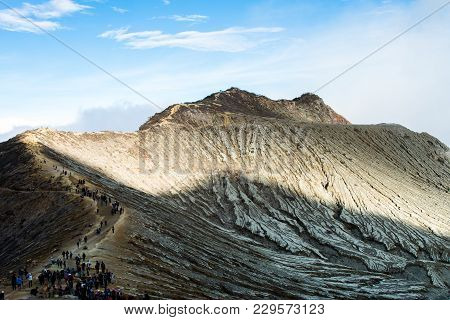 View From Ijen Crater, Sulfur Fume At Kawah Ijen, Vocalno In Indenesia