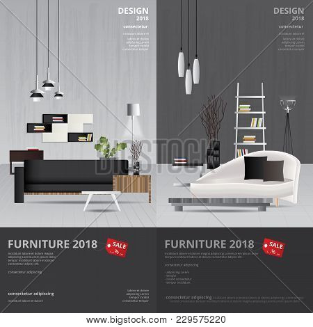 2 Vertical Banner Furniture Sale Design Template Vector Illustration