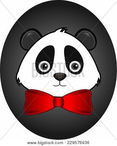 Panda Icon, Hello Panda, Bear On The Blackground. Pattern. Panda With Tie Butterfly