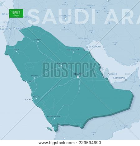 3d Verctor Map Of Cities And Roads In Asia. Saudi Arabia And Its Neighbors.
