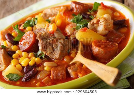 Cachupa Is A Famous Dish From The Cape Verde Islands. This Slow Cooked Stew Of Corn, Beans, Cassava,