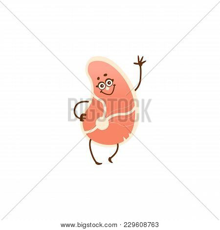 Funny Cute Beef, Pork Steak, Meat Character With Smiling Human Face, Cartoon Vector Illustration Iso