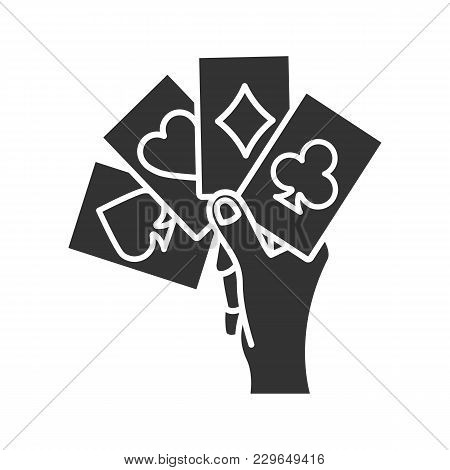 Hand Holding Four Aces Glyph Icon. Playing Cards. Poker. Kare. Silhouette Symbol. Negative Space. Ve