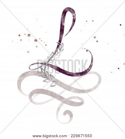 Hand Drawn Calligraphy Letter L. Watercolor Script Font. Isolated Letters Written With Ink. Handwrit