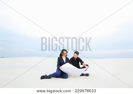 Translators Wife And Husband Move To Alien City, Married Couple Planning House At Seaside. Young Bea