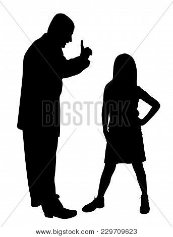 Conflict Between Father And Defiant Child. Isolated White Background. Eps File Available.