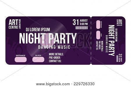 Concert Ticket Template. Concert, Party Or Festival Ticket Design Template With People Crowd On Back