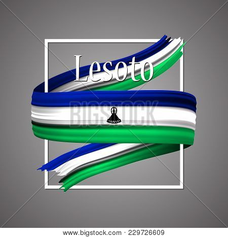 Lesoto Flag. Official National Colors. Lesoton 3d Realistic Ribbon. Waving Vector Patriotic Glory Fl