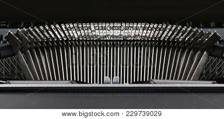 Close Up Of Old Typewriter Machine Black