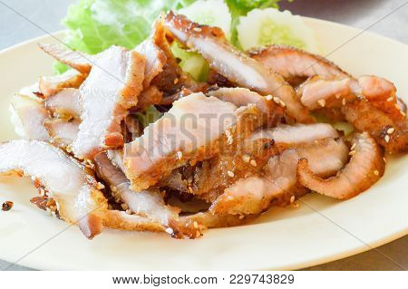 Close Up Boiled Pork Neck Thailand Food