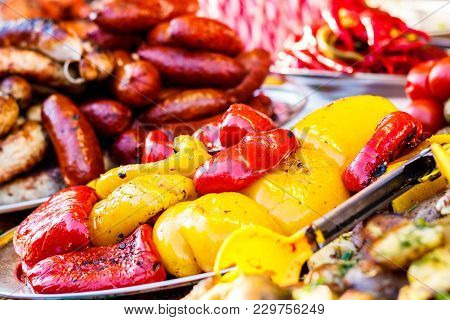 Freshly Cooked Grilled Vegetables, Tomatoes, Mushrooms, Eggplant, Pepper ...