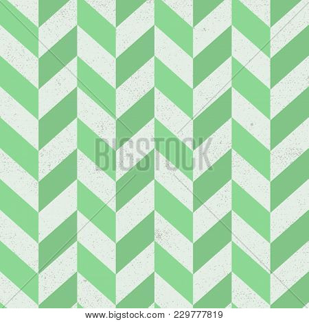 Seamless Old Green Chevron Pattern On Paper Texture. Vector Illustration