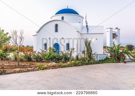 The Multi Denominational Church Of St Nicholas On A Shore Closeup In Paphos, Cyprus