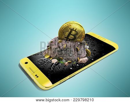 Modern Concept Of Bitcoin Mining With A Yellow Perspective 3d Render On A Blue Background With A Sha