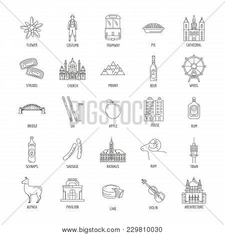 Austria Icons Set. Outline Illustration Of 25 Austria Vector Icons For Web And Advertising
