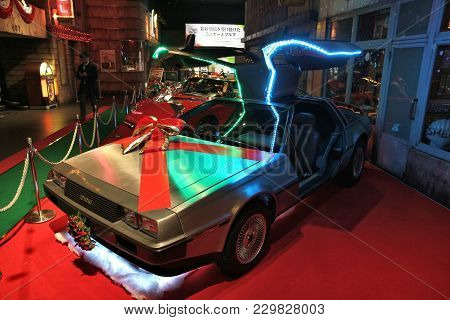 Tokyo, Japan - December 2, 2016: Dmc Delorean Car Presented In History Garage Of Mega Web: Toyota Ci
