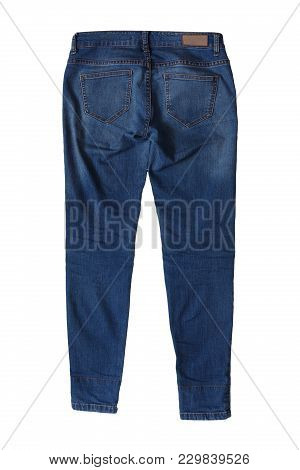 The Back Of Blue Jeans, Trouser Isolated On The White Background. Fashion, Style, Clothes Concept
