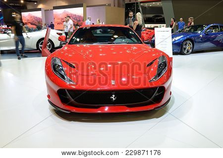 Dubai, Uae - November 17: The Ferrari 812 Superfast Sportscar Is On Dubai Motor Show 2017 On Novembe