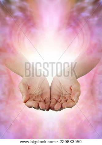 Sharing Beautiful Abundant Healing Energy With You - Female Open Cupped Hands With Vibrant White Lig