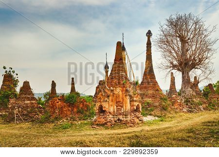 Buddhist temple Sankar. Shan state. Myanmar. Panorama