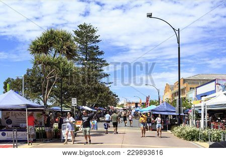 Redcliffe, Australia - March 4, 2018: The Redcliffe Jetty Markets, On The Foreshore In The Heart Of 