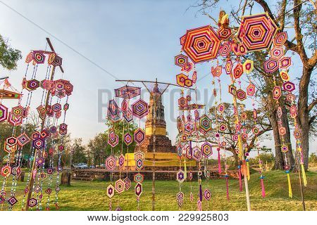 Colorful Tung Flag Festival In Phra That Ya Khu Kalasin,thailand