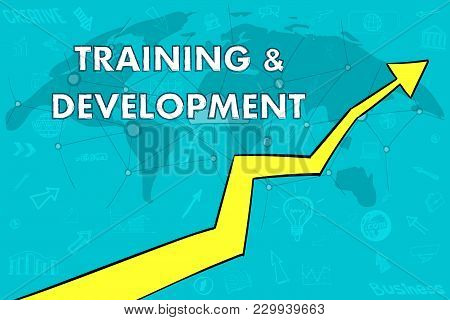 Training And Development. Arrow Up. Cloud Concept. World Map