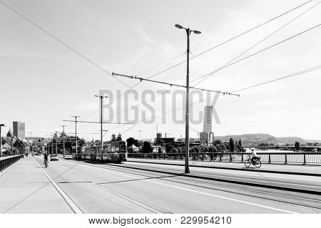 BASEL, SWITZERLAND - June 16, 2017: Street view of Basel cityscape, Switzerland