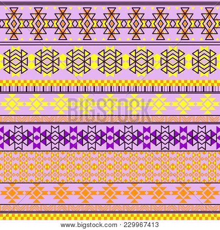 Ethnic Seamless Pattern With Triangle And Abstract Geometric Ornament. Tribal Background Texture. Na