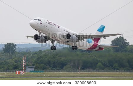 Airplane Takes Off From Dusseldorf Airport