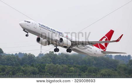Airplane Takes Off From Dusseldorf Airport