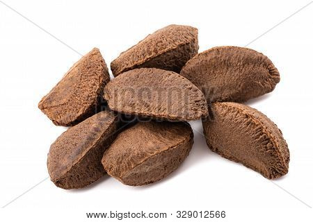 Brazil Nuts Group Isolated On White Background