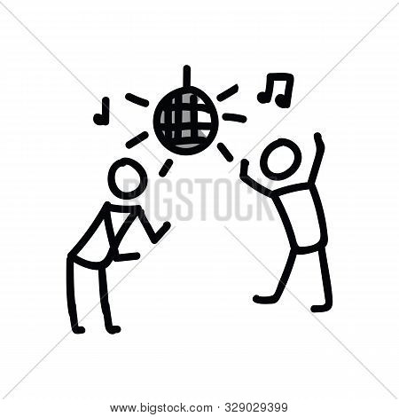 Dancing Disco Stick Figure Vector Illustration. Hand Drawn Ux Design Nightclub Stickman For Communic