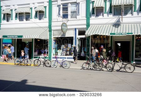 Mackinac Island, Michigan / United States - June 11, 2018: One May Purchase Souvenirs, T-shirts, And