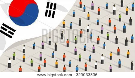 South Korean Independence Anniversary Celebration And Unity. People Of South Korea Crowd Group Of Pe