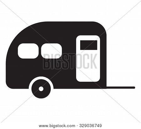 Camping Caravan Icon On White Background. Flat Style. Camping Car Icon For Your Web Site Design, Log