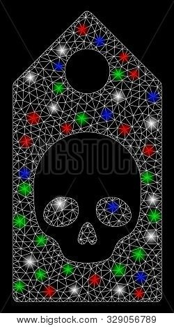 Bright Mesh Death Coupon With Glare Effect. White Wire Carcass Triangular Mesh In Vector Format On A