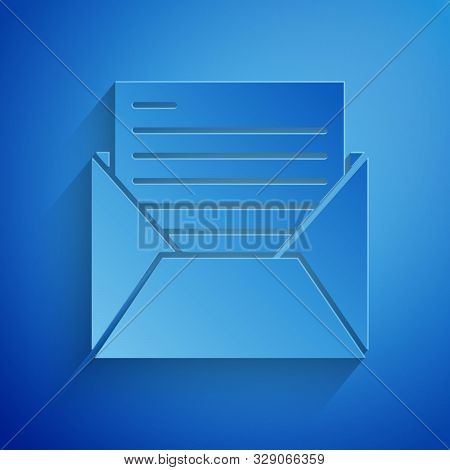 Paper Cut Mail And E-mail Icon Isolated On Blue Background. Envelope Symbol E-mail. Email Message Si