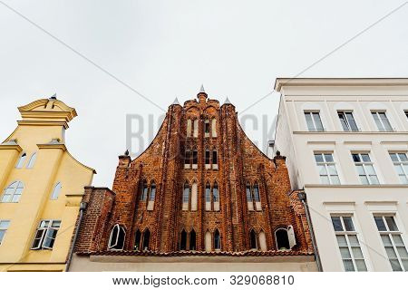 Traditional Houses With Gable In The Old Town Of Stralsund
