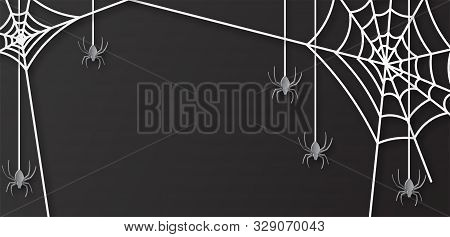 Halloween Illustration, Banner, Poster. Design In The Style Of Paper Cut, Art. Background With White