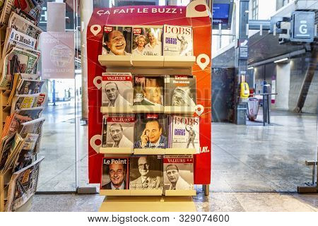 Marseille, France, 10/08/2019: Magazines On Store Shelves With Information About The Death Of Jacque