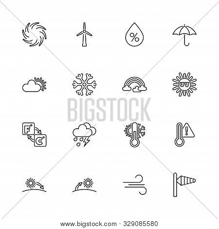 Weather Forecast, Metcast Outline Icons Set - Black Symbol On White Background. Weather Forecast, Me