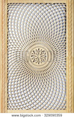 Wooden Threaded Figured Panel With A Pattern In The Form Of Concentric Circles Around The Center Of 