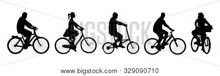 Silhouette Of People With Bicycle. Women And Men. Vector Illustration. Tempalte Of Graphic Design, A
