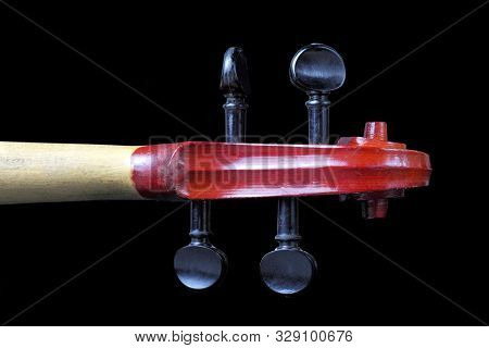 Tuning Pegs Violin Closeup, On Black Background, Reverse Side, Isolate, Musical Instrument.