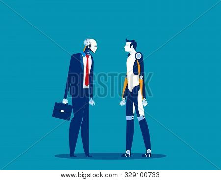 Technological Innovation. Concept Business Vector, Future, Robot, Human.