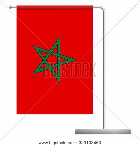 Morocco Table Flag. Metal Flagpole. National Flag Of Morocco Illustration
