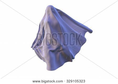 Flying White Ghost Female Figure Covered With A Blanket Sheet On White Background. Halloween 3d Illu