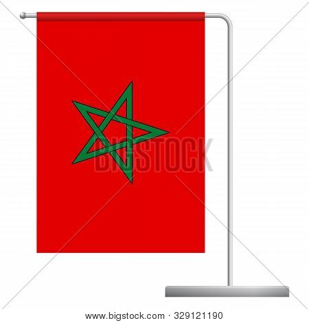 Morocco Table Flag. Metal Flagpole. National Flag Of Morocco Vector Illustration